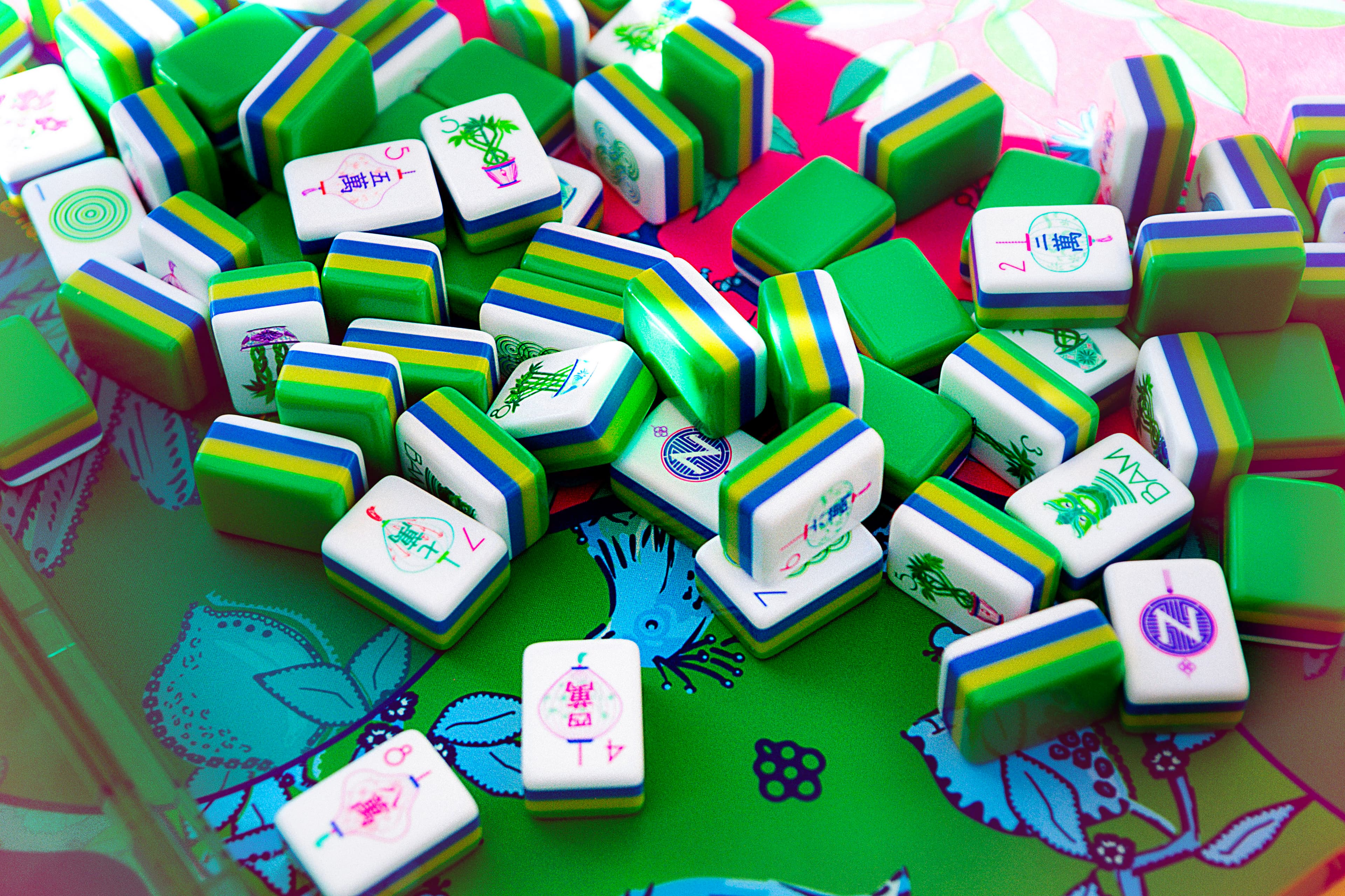 Mahjong tiles and a playing mat ready to rent